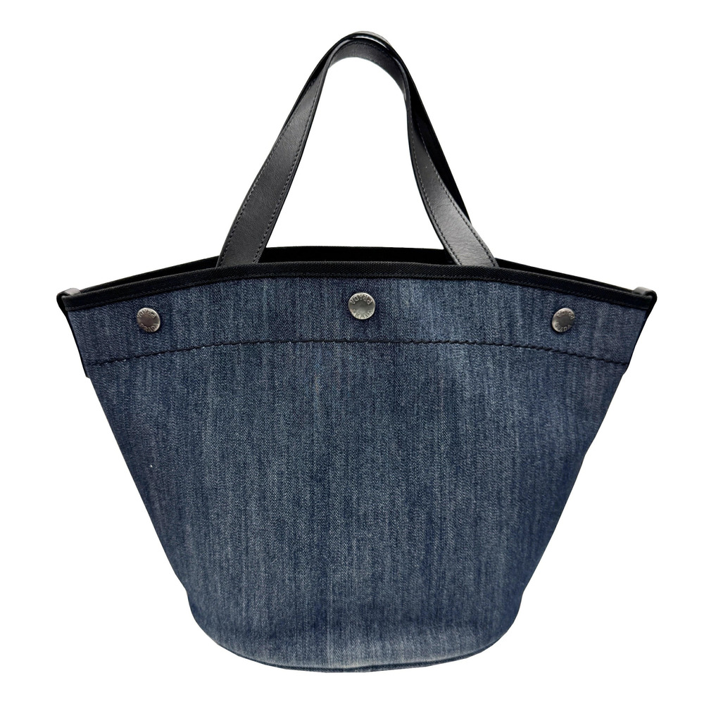PRADA Denim Tote Bag Handbag Daily Navy Blue